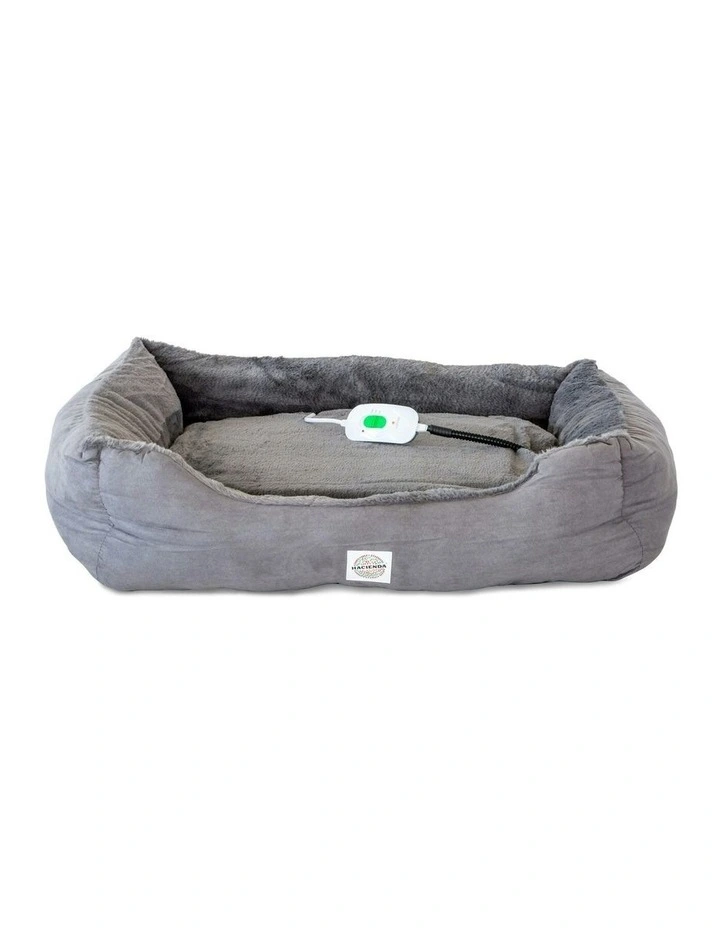 Electric Heated Rabbit Faux Fur Covering Pet Bed Medium in Dark Grey