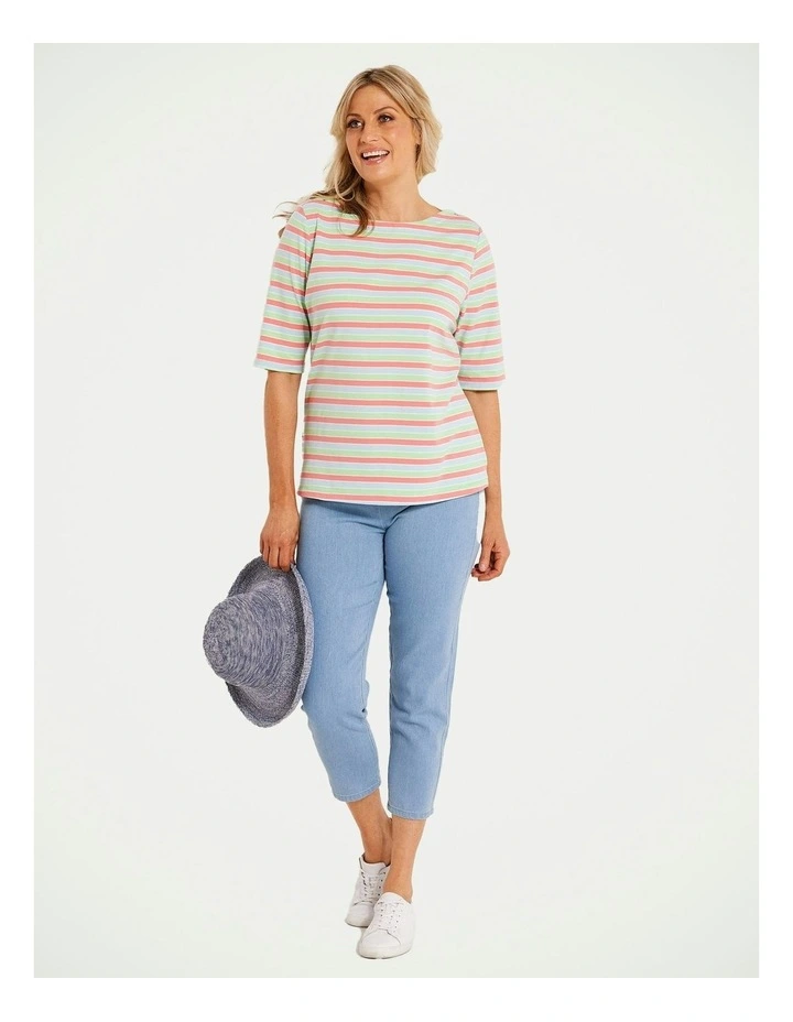 Shelly Stripe Elbow Sleeve Top in Multi