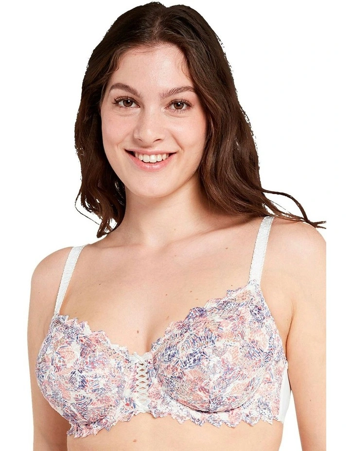 Graphic Leaf Print Arum Mosaic Underwired Balconette Lace Bra in Multi