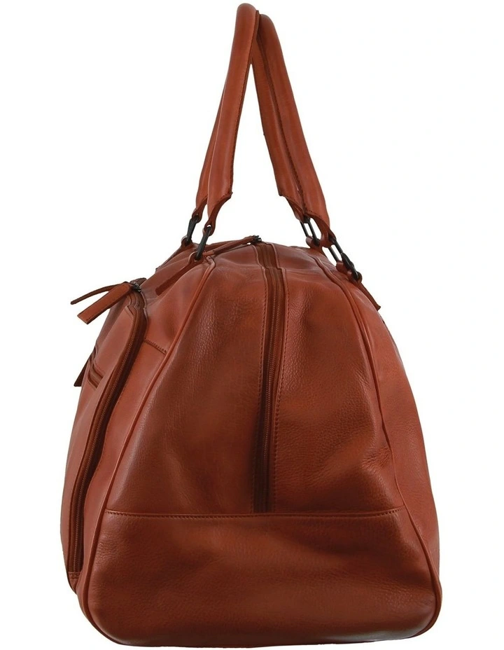 Leather Overnight Bag in Cognac