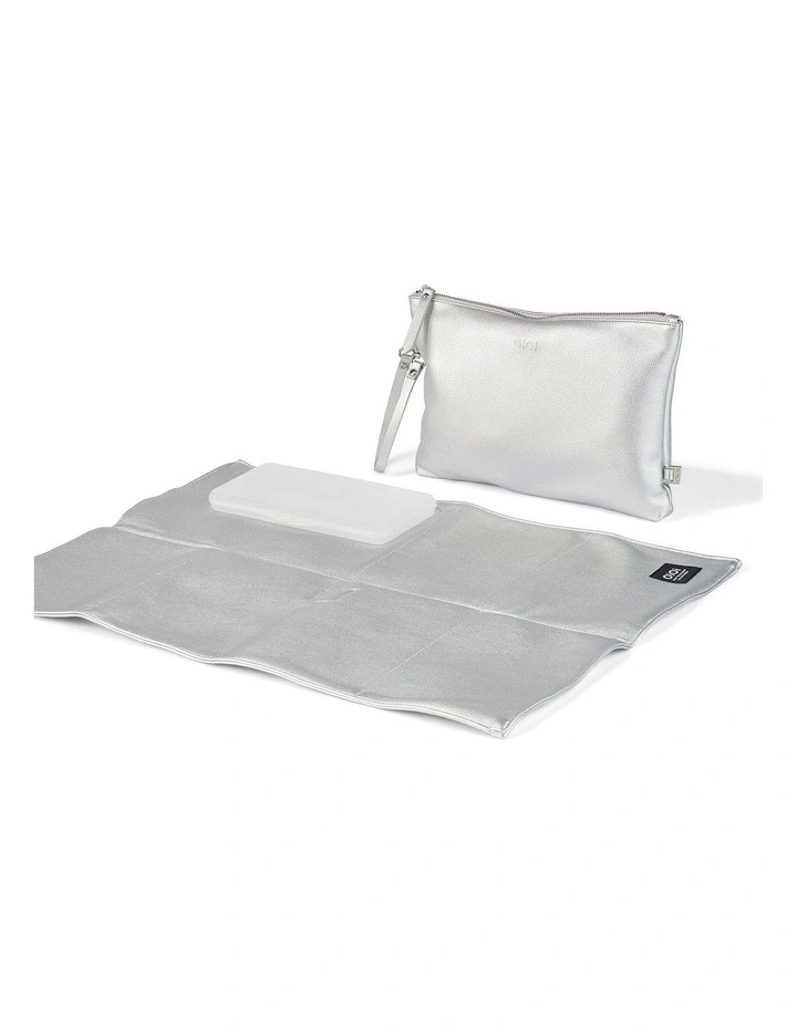 Vegan Leather Nappy Changing Pouch in Metallic Silver