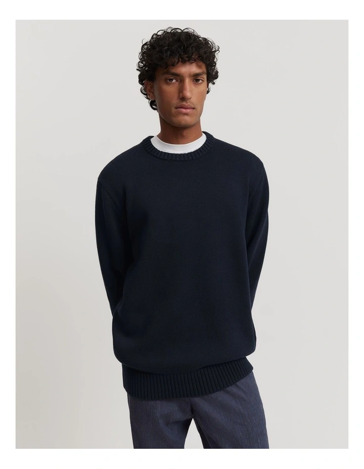 Australian Cotton Crew Knit in Navy
