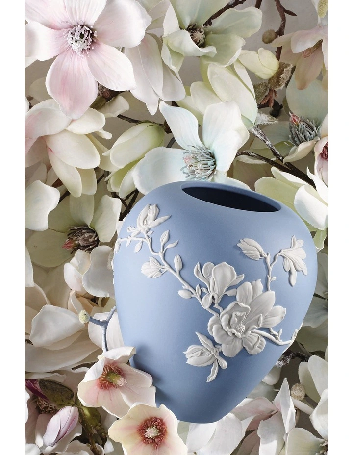 Magnolia Blossom 18cm Large Jasper Vase Pale Blue/White
