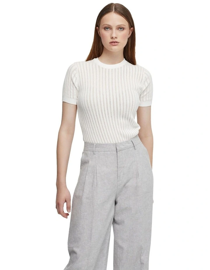 Rosie Pointelle Cotton Knit Top in Ivory