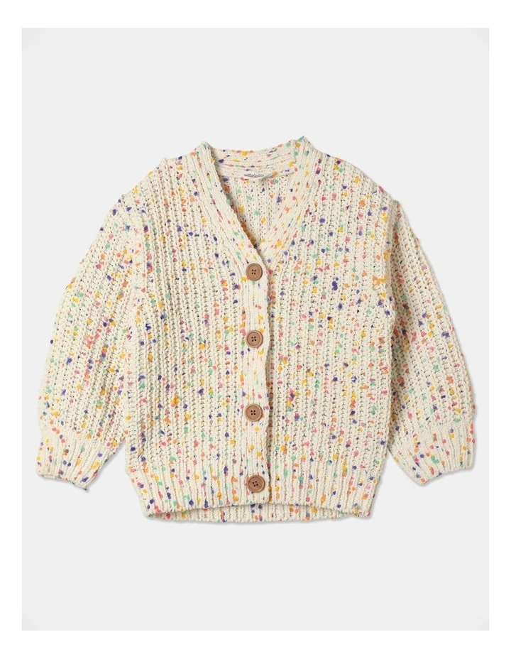 Multi-Coloured Chenille Cardigan in Cream