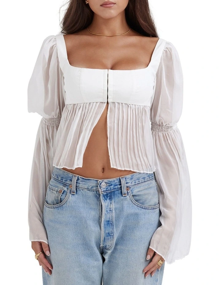 Lucie Pleated Top in White