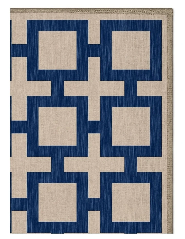 Block Washable Chenille Area Rug in Royal Blue