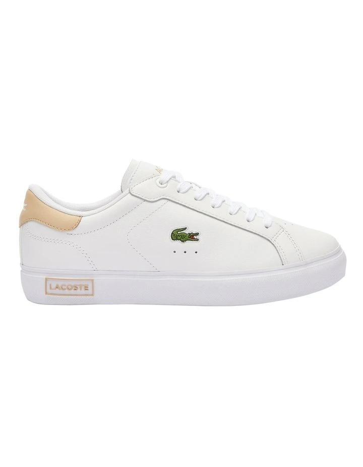 Powercourt Logo Tongue Leather Sneakers in White/lt Brown