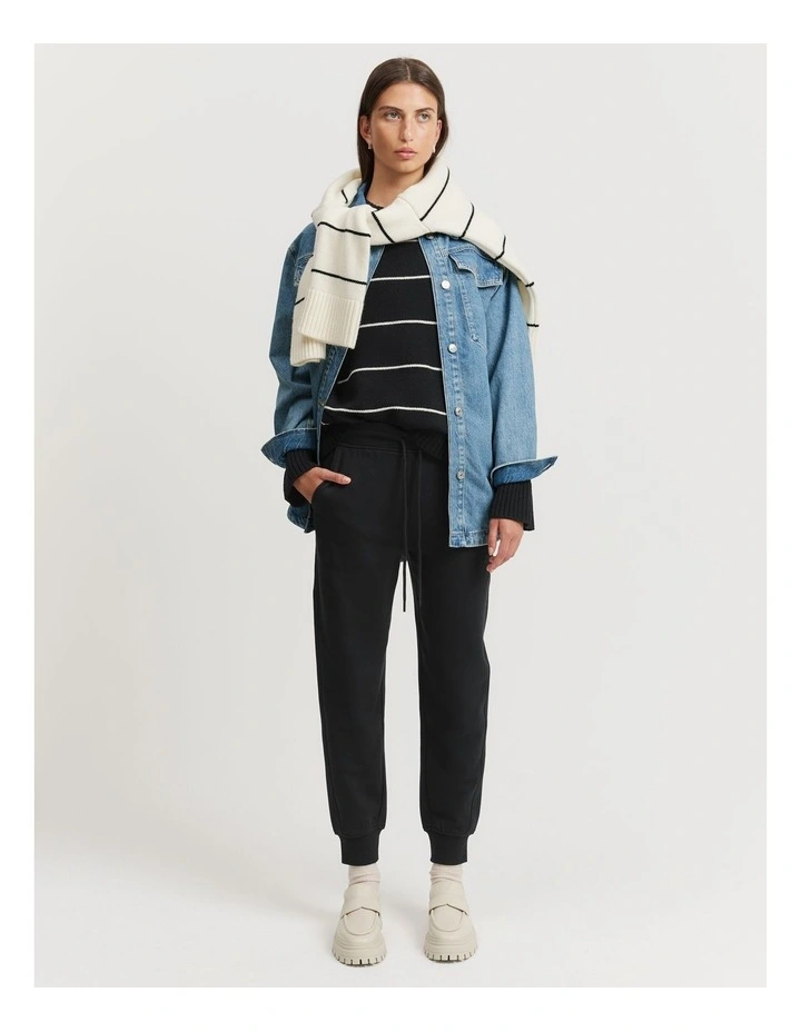 Australian Cotton Rib Cuff Track Pant in Black