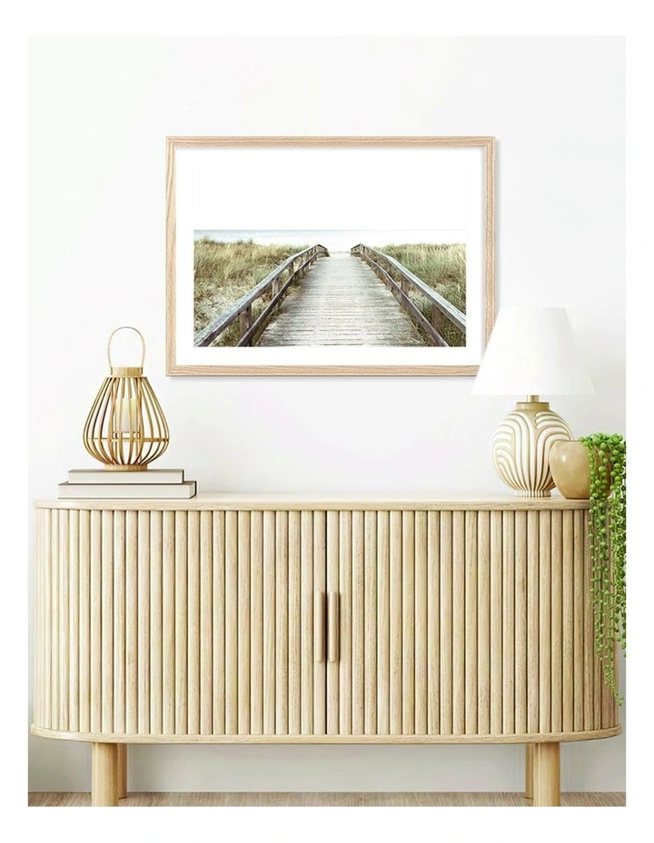 Australian Made Wooden Beach Path Art Print A2 in Natural Frame