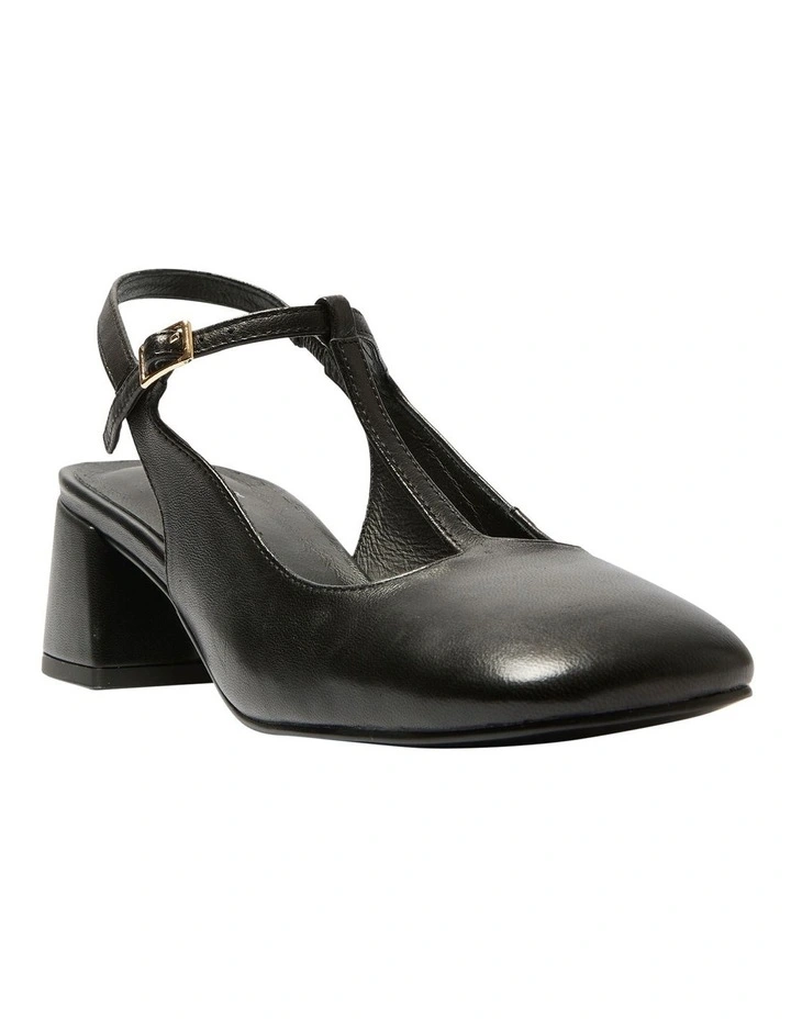 Lotus Heeled Shoes in Black Leather