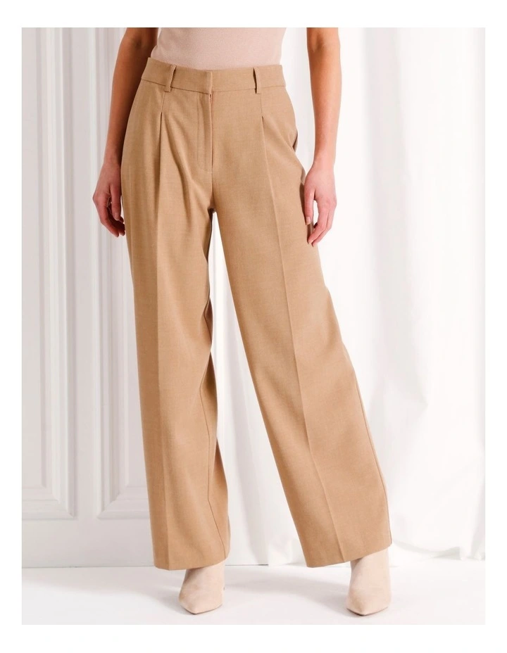 Pleat Front Wide Leg Pant in Camel