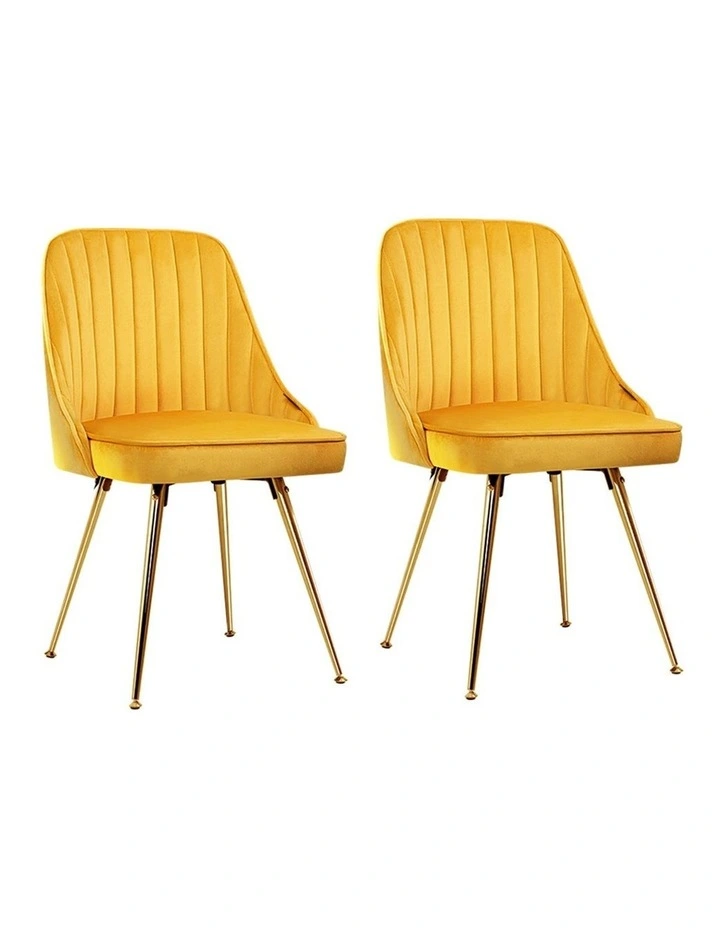 Dining Chairs Velvet Channel Tufted Set of 2 in Yellow