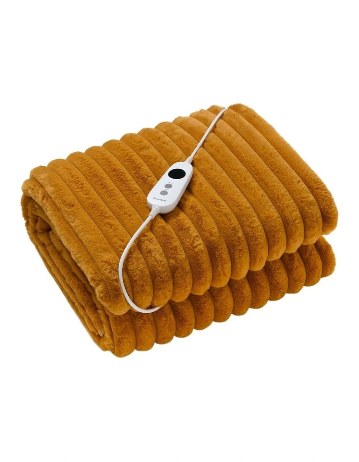 Chunky Embossed Fleece Heated Throw in Mustard Gold