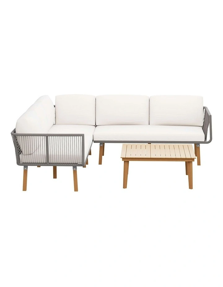 Wooden 5-Seater Outdoor Sofa Set in Dark Grey/Brown