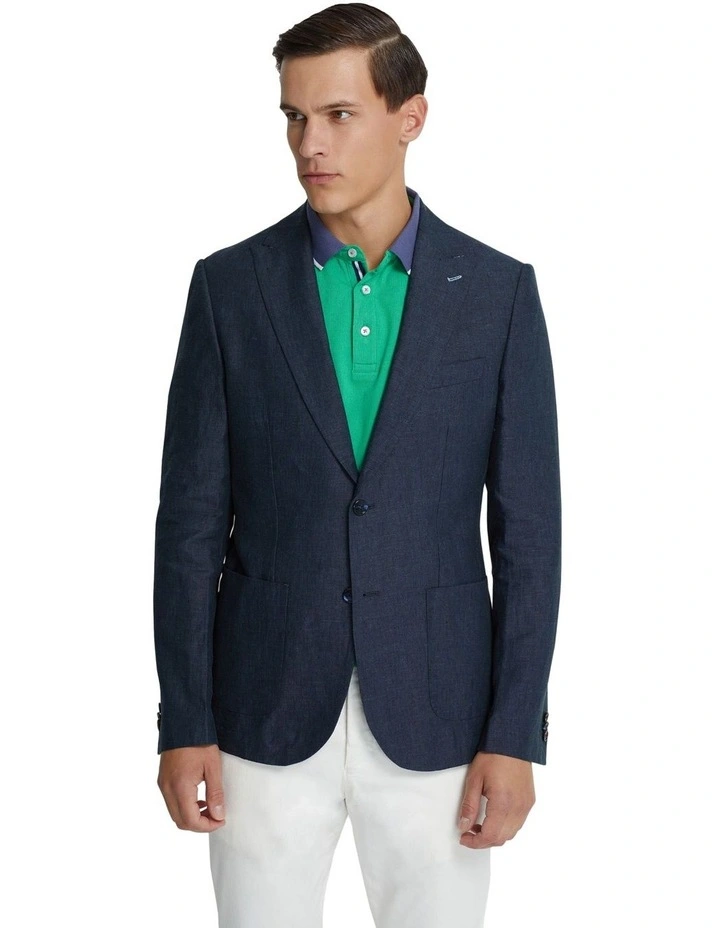 Milton Linen Blazer With Peak Lapel in Ink