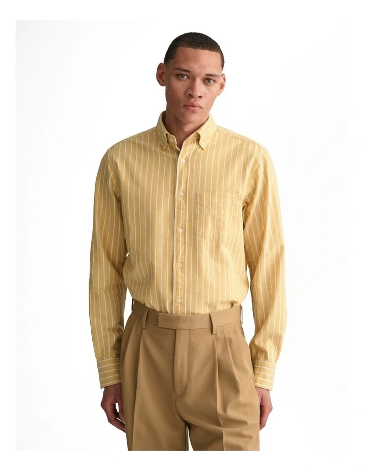 Brushed Oxford Stripe Long Sleeve Shirt in Parchment Yellow