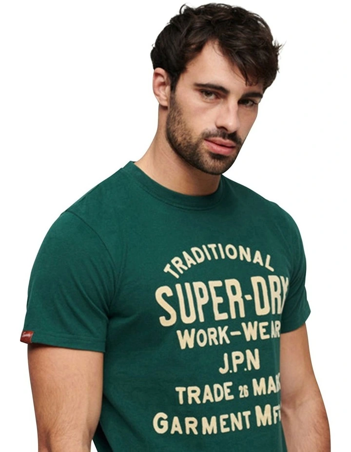 Workwear Flock Graphic T-Shirt in Bengreen Marl