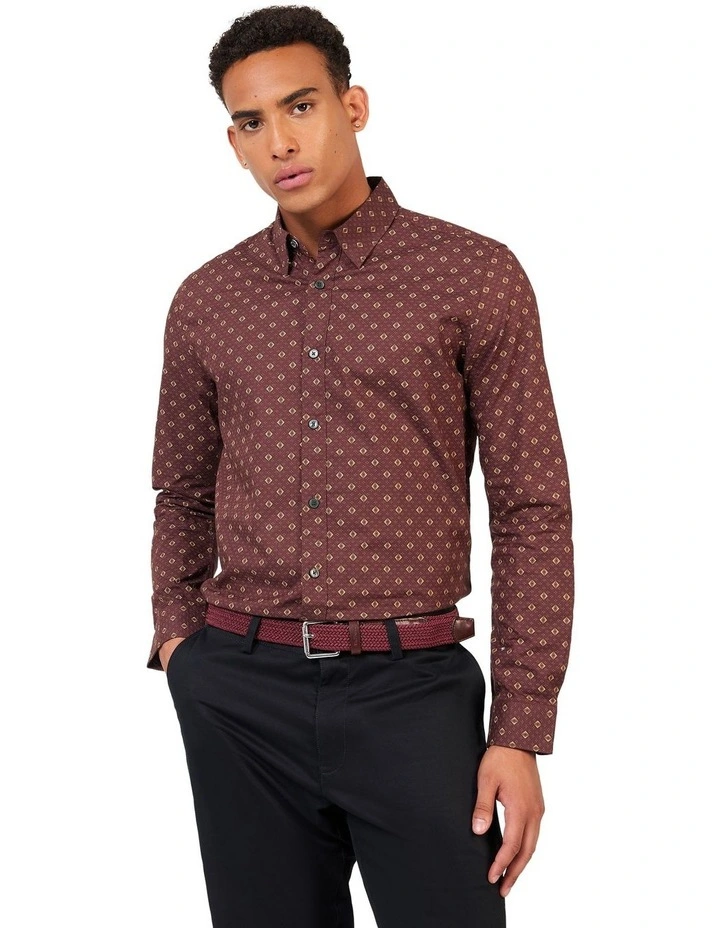 Geo Print Long Sleeve Shirt in Purple