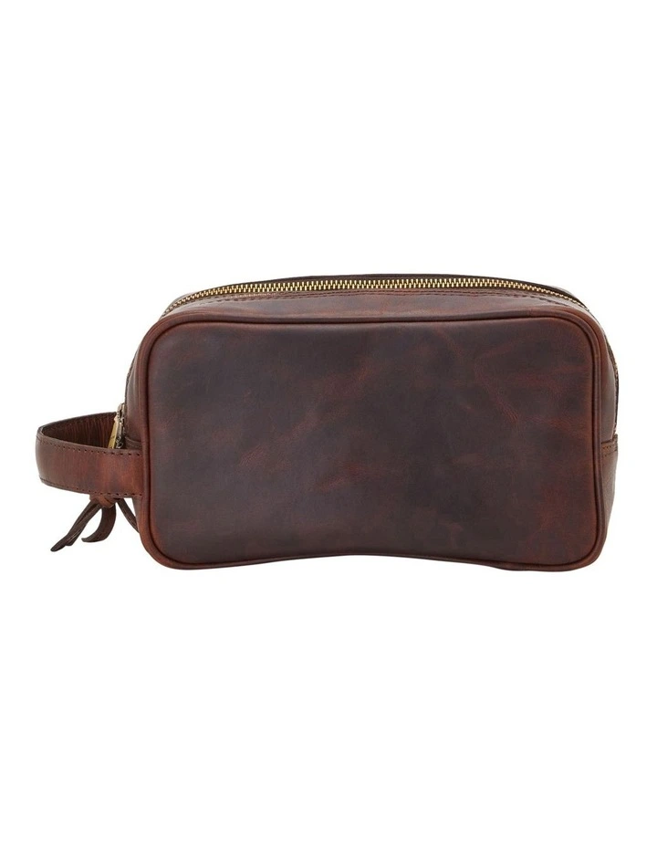 Griffin Leather Wash Bag in Saddle Tan
