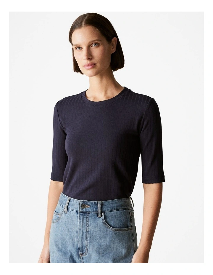 Fitted Half Sleeved Rib T-shirt in Night Sky