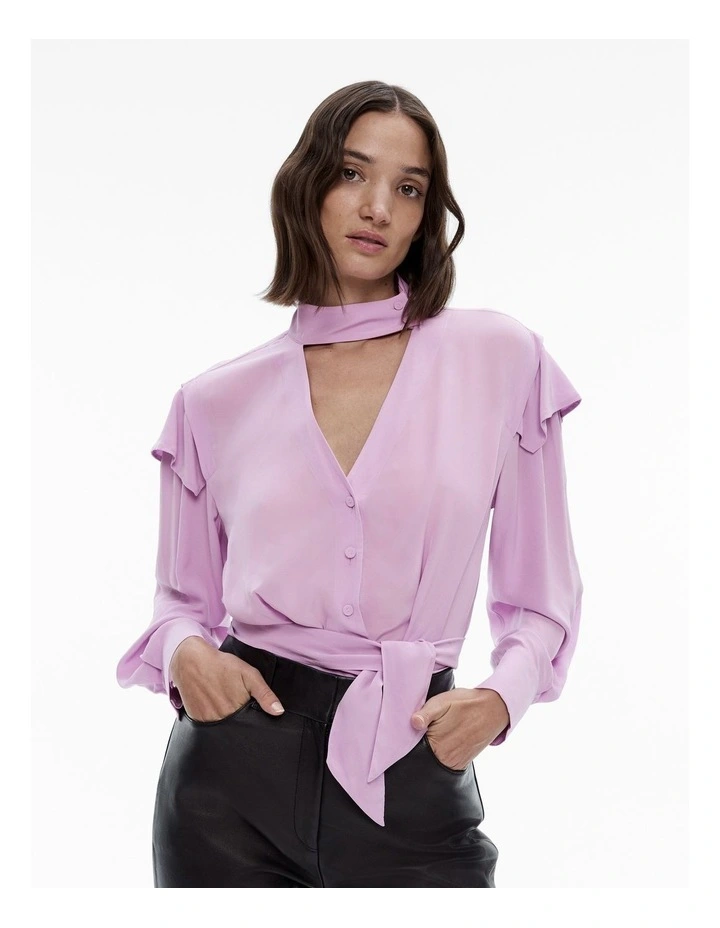 Tie V-neck Blouse in Iris