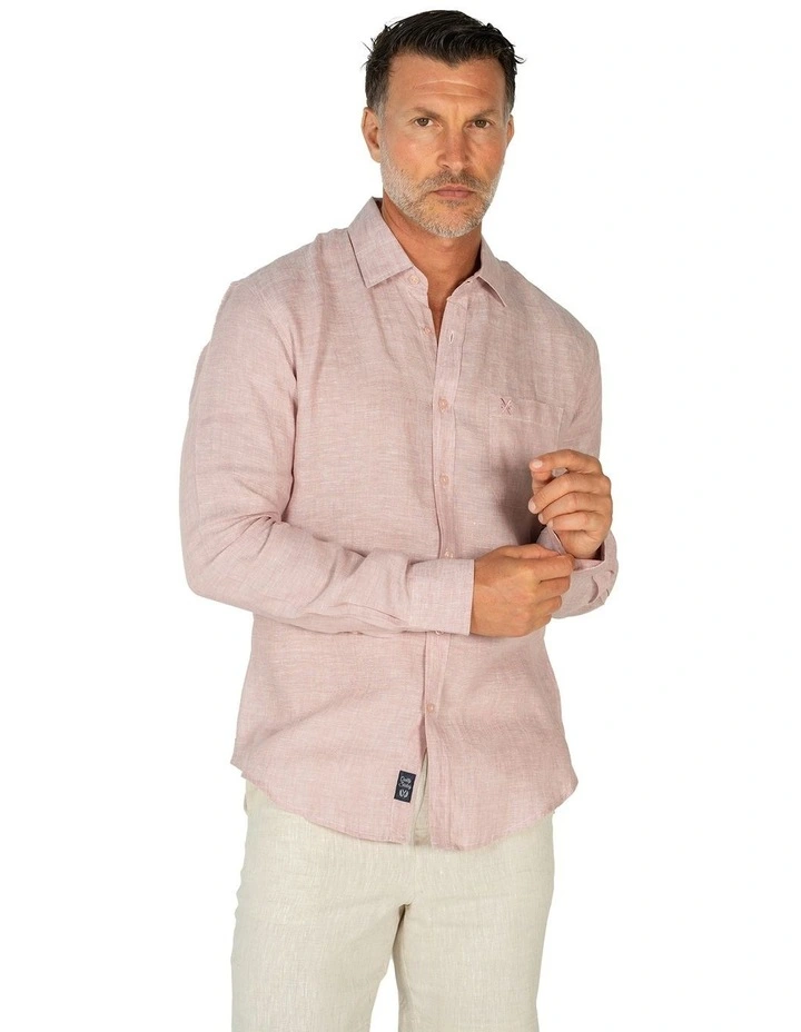 Long Sleeve Linen Shirt in Coral