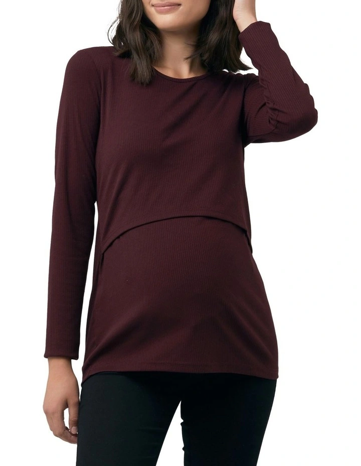 Tessa Rib Nursing Top in Maroon