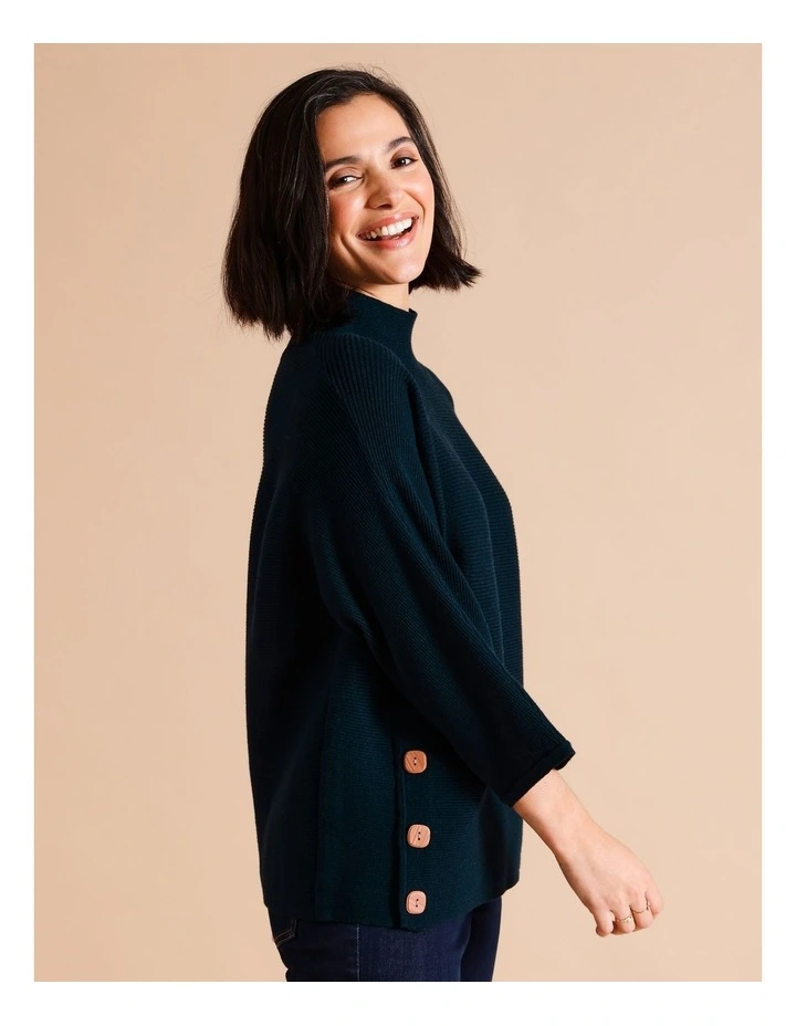 Sustainable Viscose Blend Button Side Magyar Sleeve Jumper In Sapphire