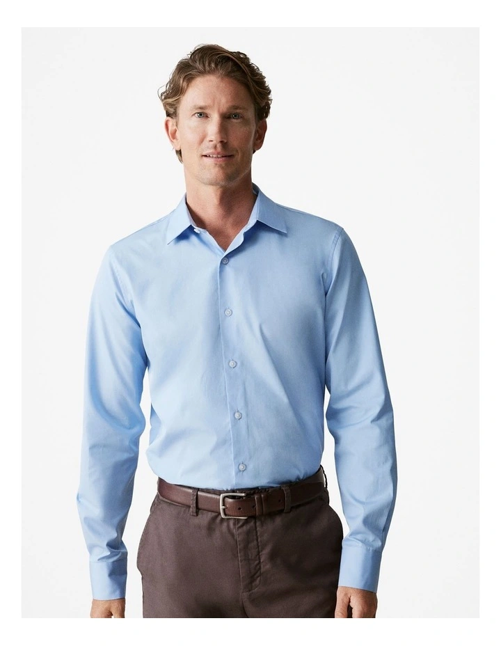 Tailored Fit Italian Cotton Poplin Shirt in Pale Blue