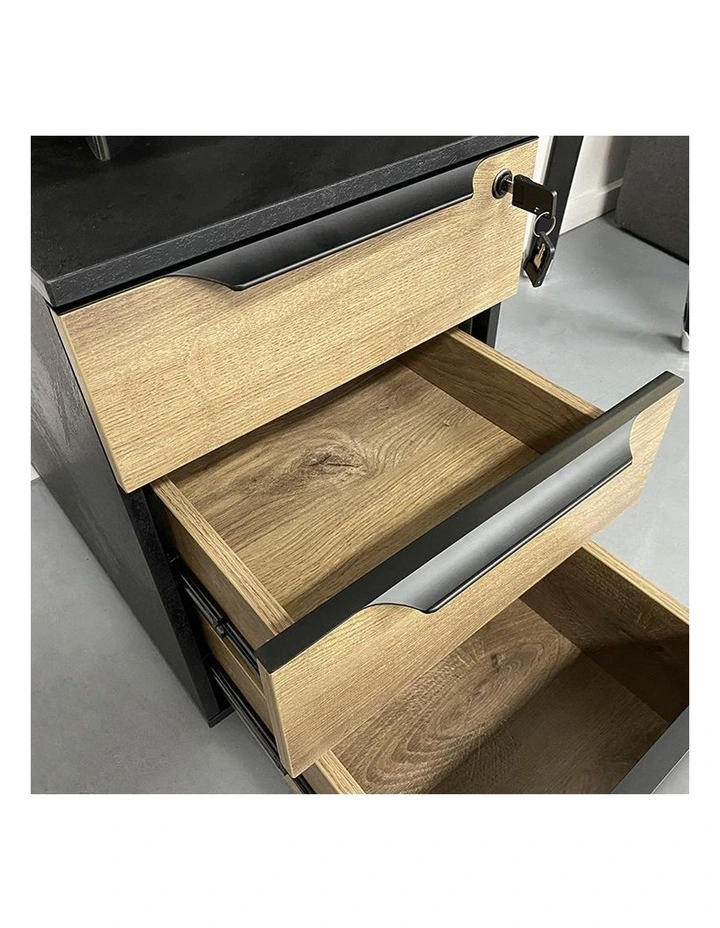 Arto Single Workstation Desk With Left Cabinet 1.2M Mahogany Black