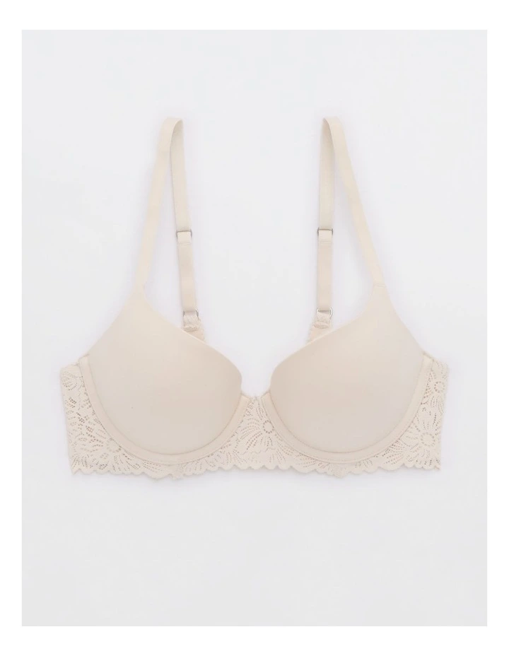 Sunnie Demi Push Up Blossom Lace Trim Bra in Natural