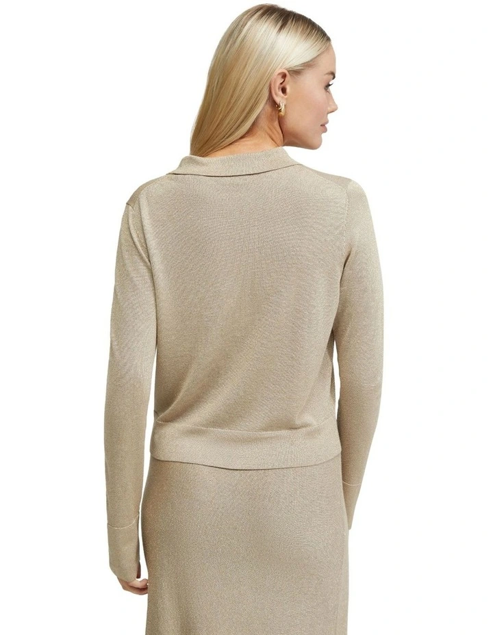 Aggie Knitted Metallic Cardigan in Gold