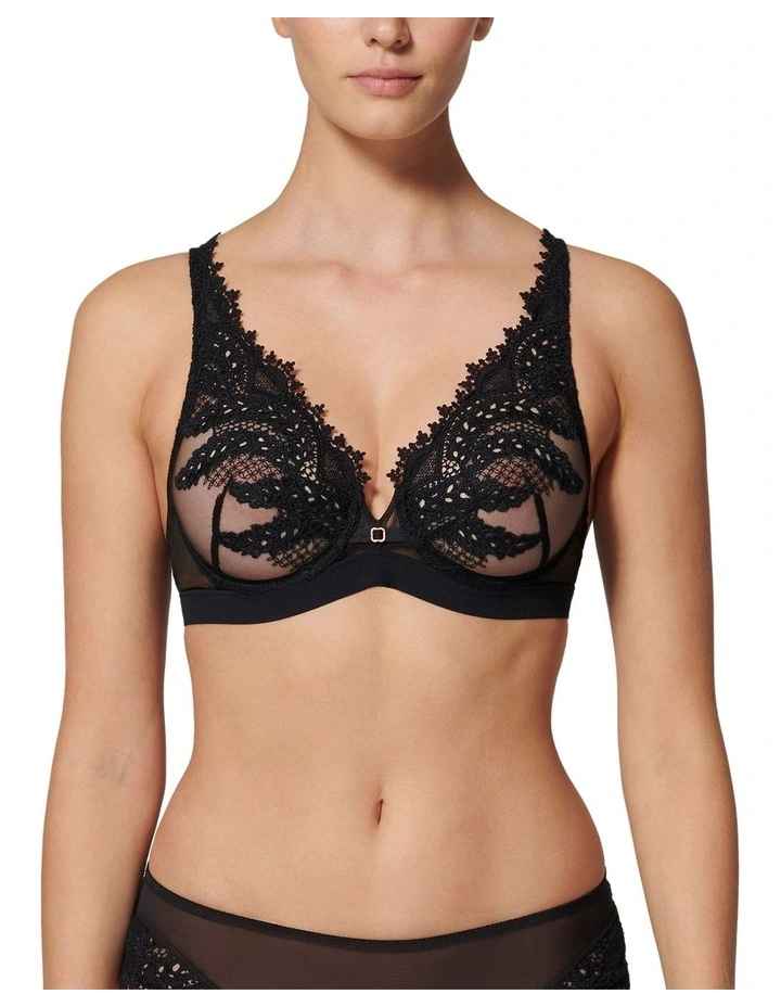 Mystic Deep Plunge Underwire Bra in Black