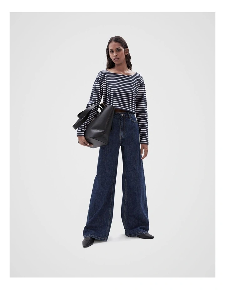 Cropped Stripe Top in Navy Ecru Stripe