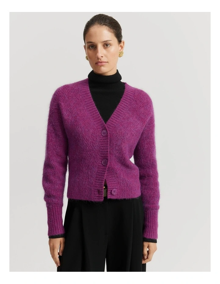 Brushed Crop Cardigan in Boysenberry