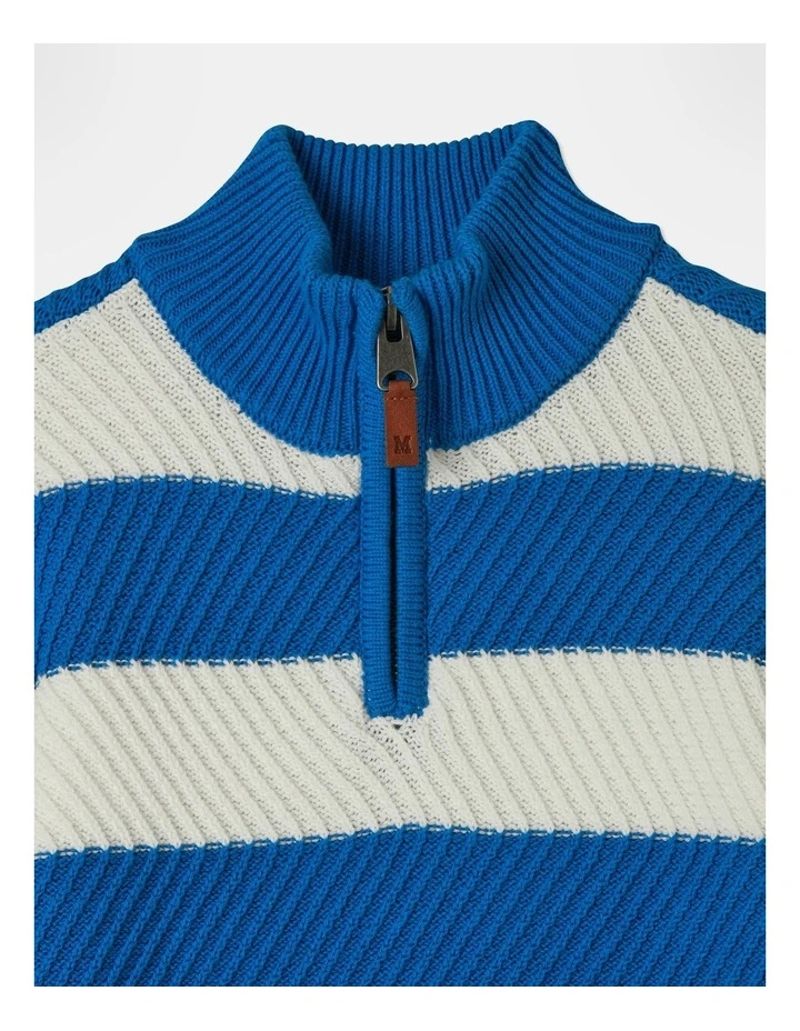 Knitted 1/4 Zip Thru Jumper in Blue