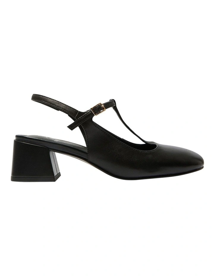 Lotus Heeled Shoes in Black Leather