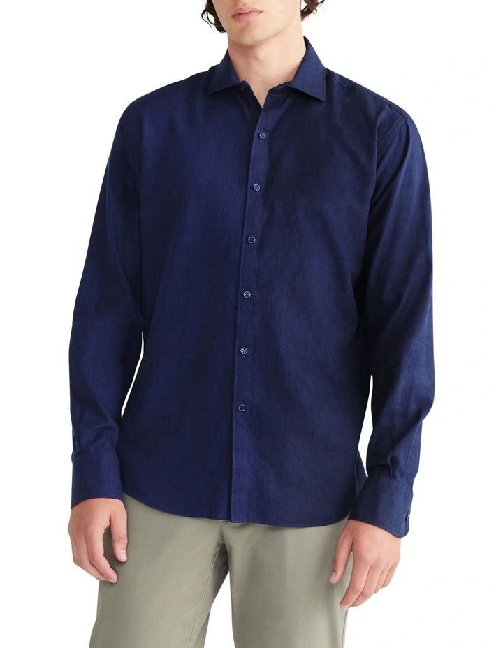 Heather Oxford Casual Dress Shirt in Navy