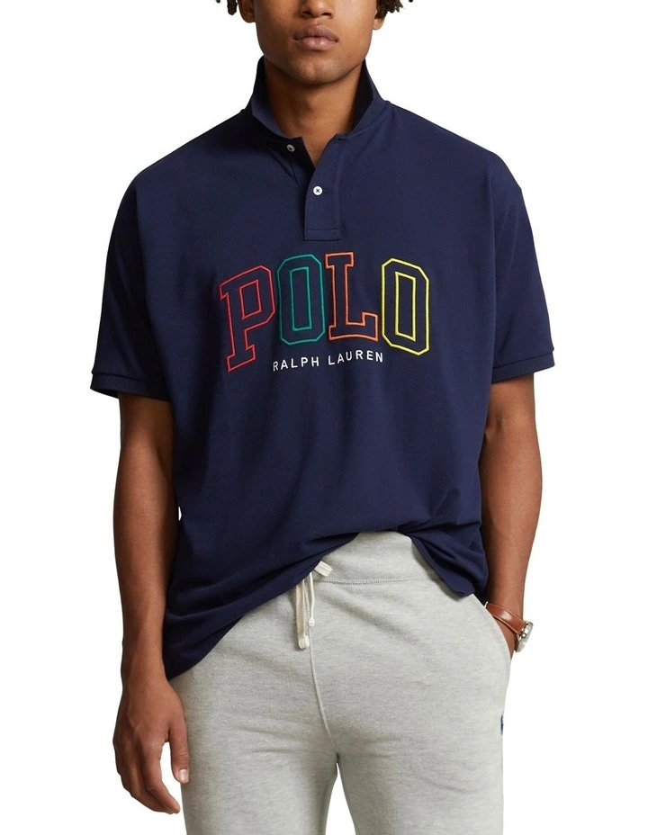 Big Fit Logo Mesh Polo Shirt in Navy