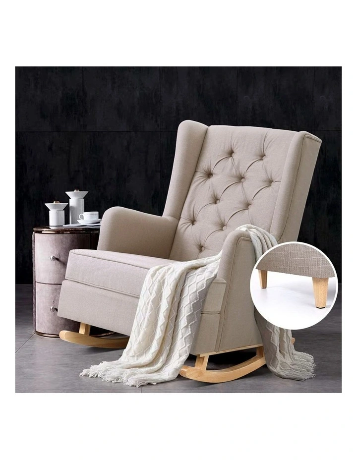 Fabric Rocking Armchair in Beige