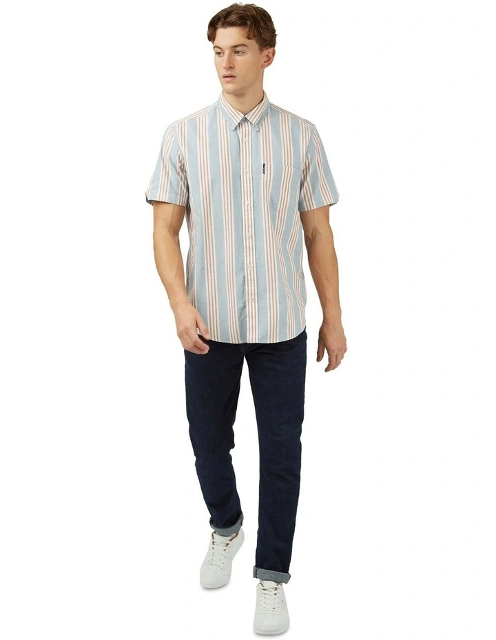 Short Sleeve Block Stripe Shirt in Blue