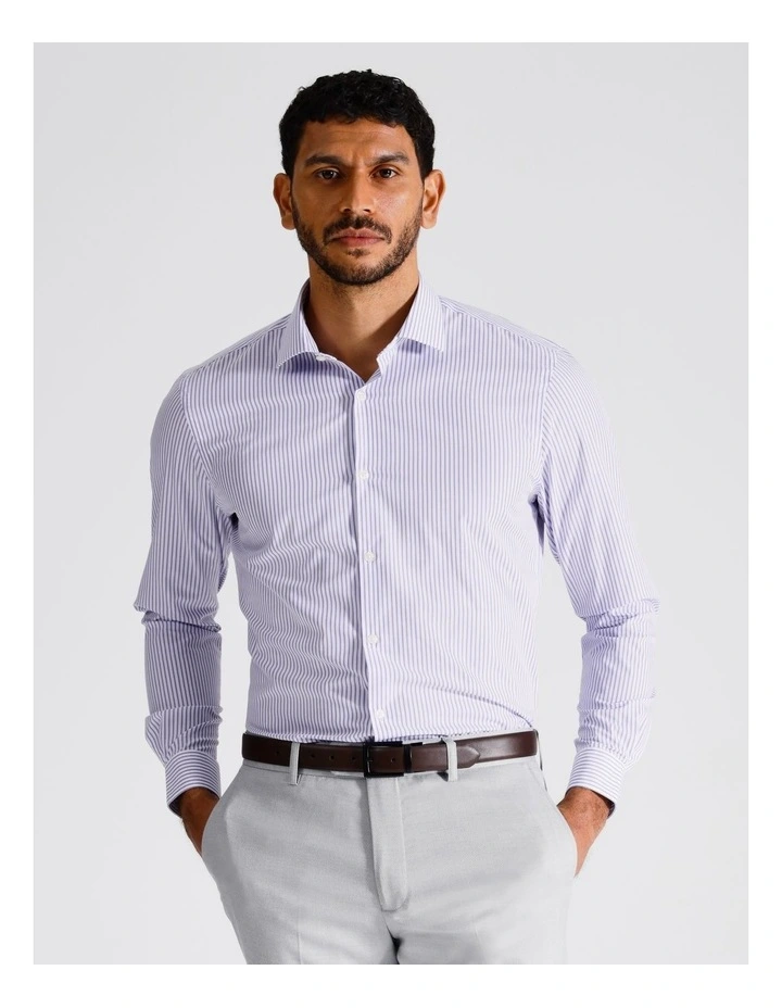 Slim Long Sleeve Shirt 1 Colour Vertical Stripe In Purple