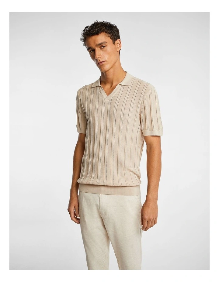 Anwar Pointelle Polo Shirt in Taupe