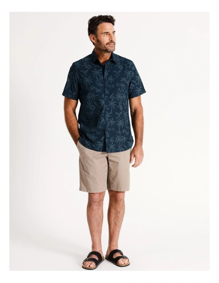 Archie Short Sleeve Print Shirt in Indigo