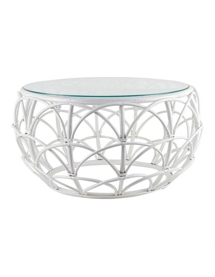 Beore Round Coffee Table With Glass Top 71cm in White