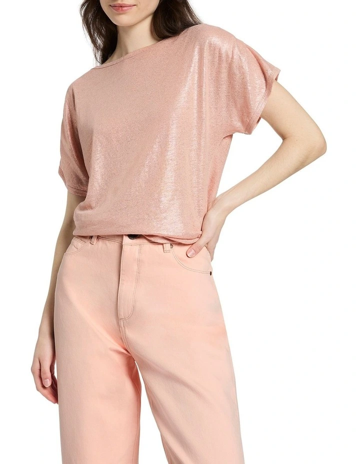 Glow Up Foil Linen Tee in Champagne