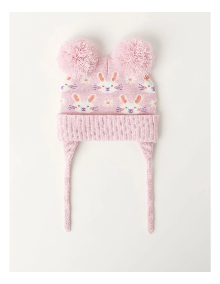 Bunny Flap Ear Beanie in Pink