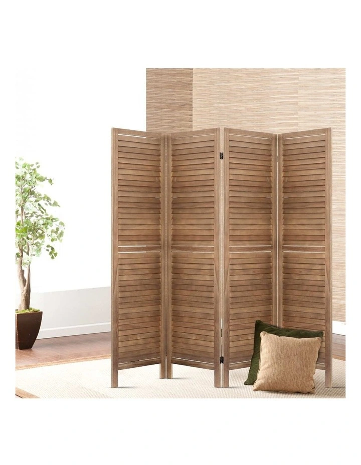 4 Panel Room Divider Screen Louver Oak 160x170cm