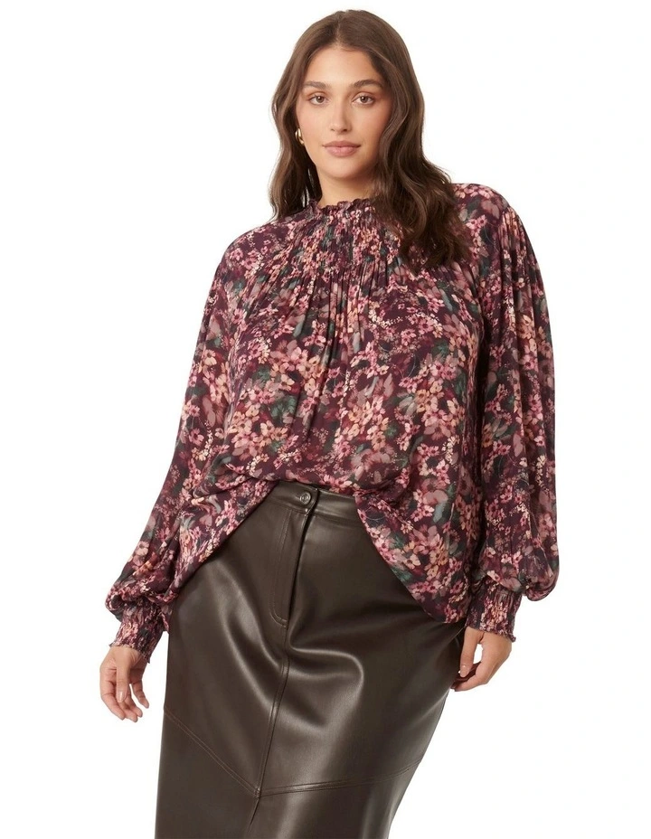Cyndell Shirred Yoke Top in Brown